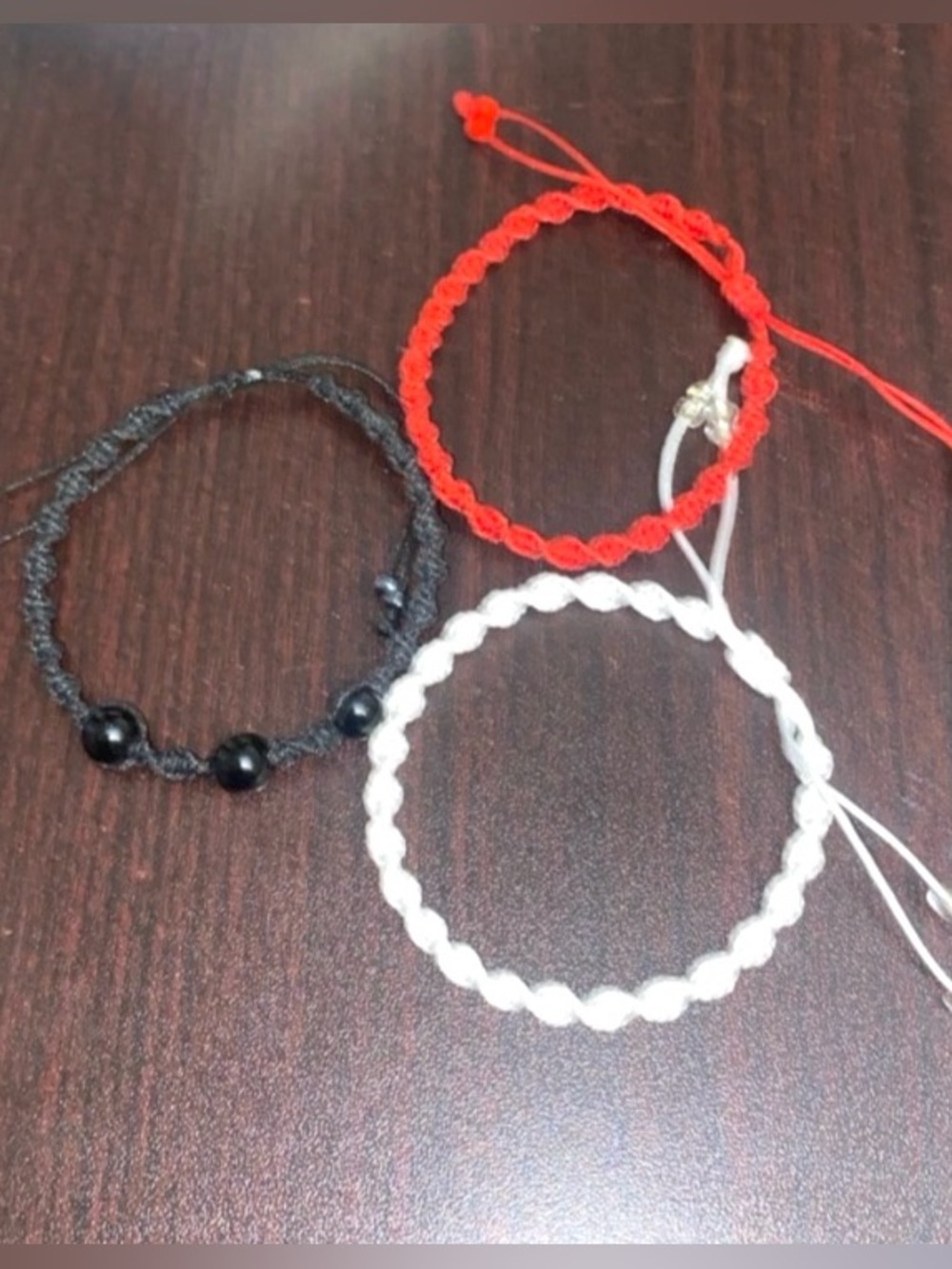 Adjustable Woven Friendship Bracelets - Red, White & Black